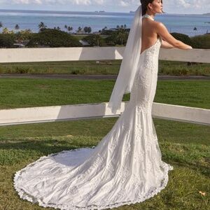 Lulus Dreamy Glamour White Embroidered Halter Mermaid Maxi Dress - Size L